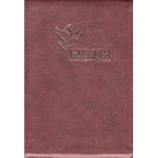 Украинская Бiблiя, кожа, 14x20 см   или 5.5 x 7.5 inches, индексы, позолота, замок молния, карты, красная, голубь  1